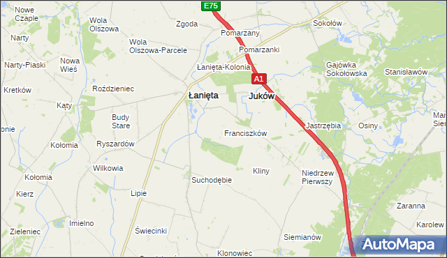 mapa Franciszków gmina Łanięta, Franciszków gmina Łanięta na mapie Targeo