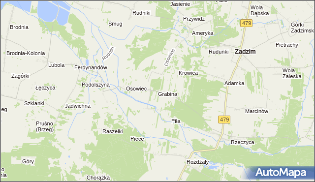 mapa Grabina gmina Zadzim, Grabina gmina Zadzim na mapie Targeo
