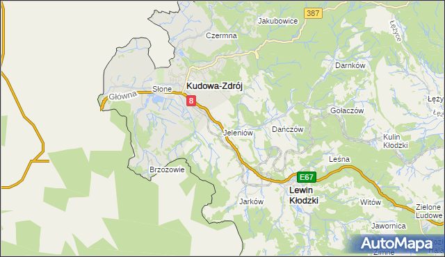 mapa Jeleniów gmina Lewin Kłodzki, Jeleniów gmina Lewin Kłodzki na mapie Targeo