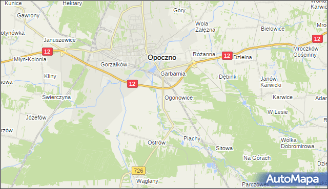 mapa Ogonowice gmina Opoczno, Ogonowice gmina Opoczno na mapie Targeo