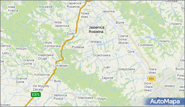 mapa Orzechówka gmina Jasienica Rosielna, Orzechówka gmina Jasienica Rosielna na mapie Targeo