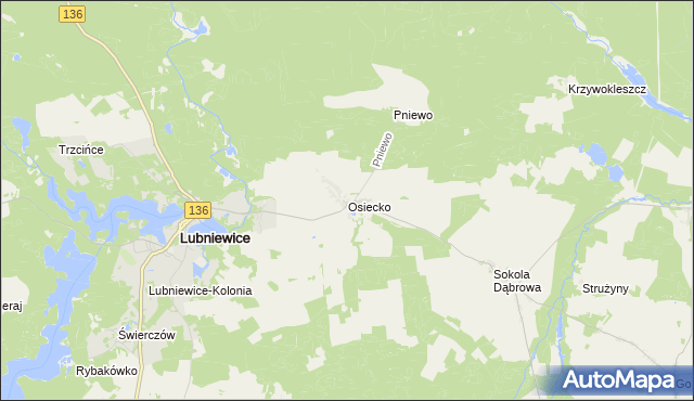 mapa Osiecko gmina Bledzew, Osiecko gmina Bledzew na mapie Targeo