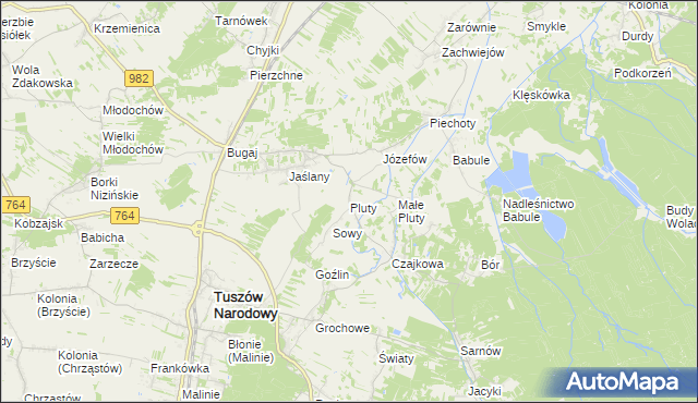 mapa Pluty gmina Tuszów Narodowy, Pluty gmina Tuszów Narodowy na mapie Targeo