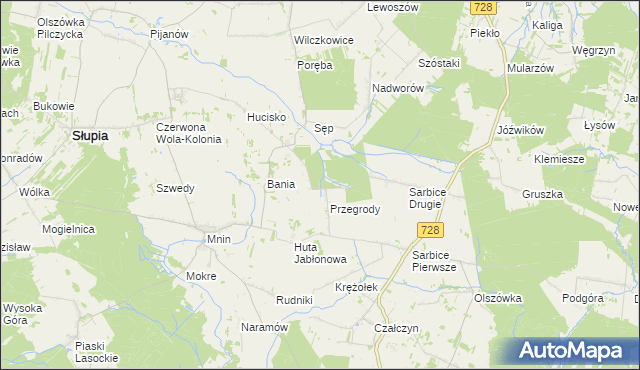 mapa Przegrody gmina Radoszyce, Przegrody gmina Radoszyce na mapie Targeo