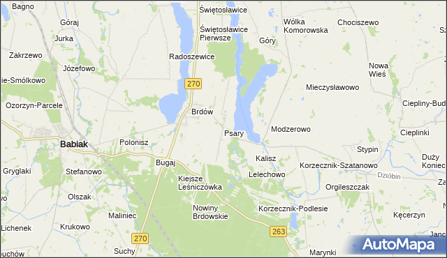 mapa Psary gmina Babiak, Psary gmina Babiak na mapie Targeo