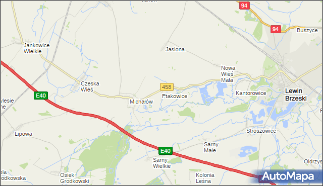 mapa Ptakowice gmina Lewin Brzeski, Ptakowice gmina Lewin Brzeski na mapie Targeo