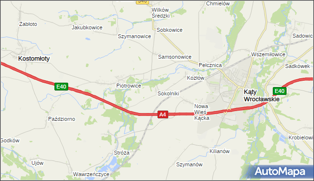 mapa Sokolniki gmina Kąty Wrocławskie, Sokolniki gmina Kąty Wrocławskie na mapie Targeo