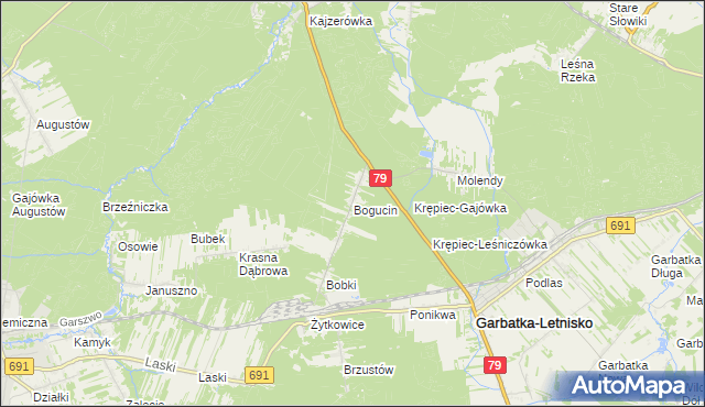mapa Bogucin gmina Garbatka-Letnisko, Bogucin gmina Garbatka-Letnisko na mapie Targeo