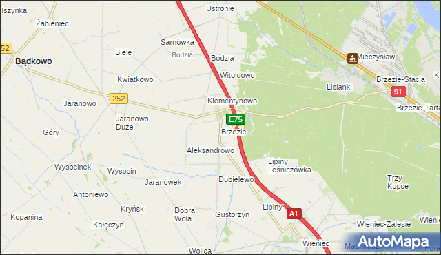 mapa Brzezie gmina Brześć Kujawski, Brzezie gmina Brześć Kujawski na mapie Targeo