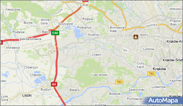 mapa Chełm gmina Kraków, Chełm gmina Kraków na mapie Targeo