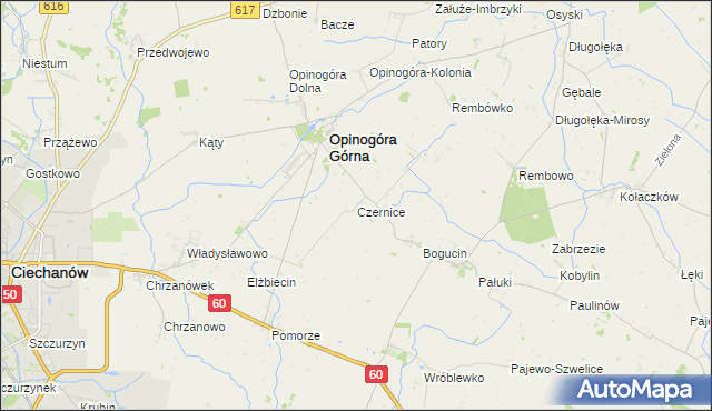 mapa Czernice gmina Opinogóra Górna, Czernice gmina Opinogóra Górna na mapie Targeo
