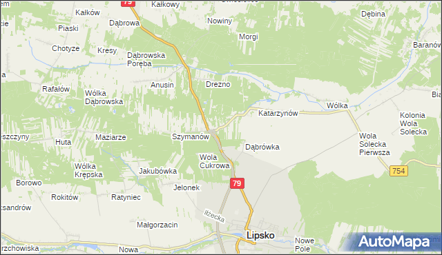 mapa Gołębiów gmina Lipsko, Gołębiów gmina Lipsko na mapie Targeo