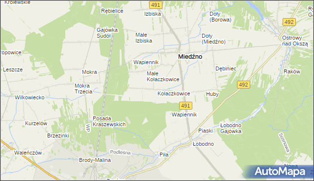 mapa Kołaczkowice gmina Miedźno, Kołaczkowice gmina Miedźno na mapie Targeo