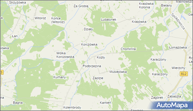 mapa Kozły gmina Łomazy, Kozły gmina Łomazy na mapie Targeo