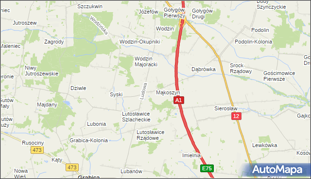 mapa Mąkoszyn gmina Tuszyn, Mąkoszyn gmina Tuszyn na mapie Targeo