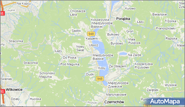 mapa Międzybrodzie Bialskie, Międzybrodzie Bialskie na mapie Targeo