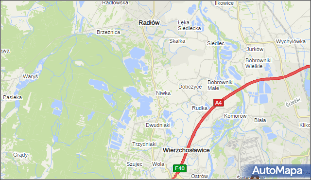 mapa Niwka gmina Radłów, Niwka gmina Radłów na mapie Targeo