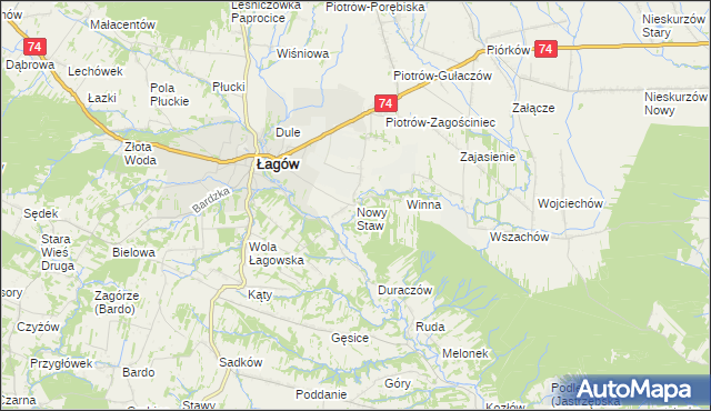 mapa Nowy Staw gmina Łagów, Nowy Staw gmina Łagów na mapie Targeo