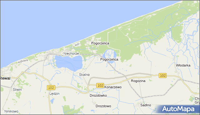 mapa Pogorzelica gmina Karnice, Pogorzelica gmina Karnice na mapie Targeo