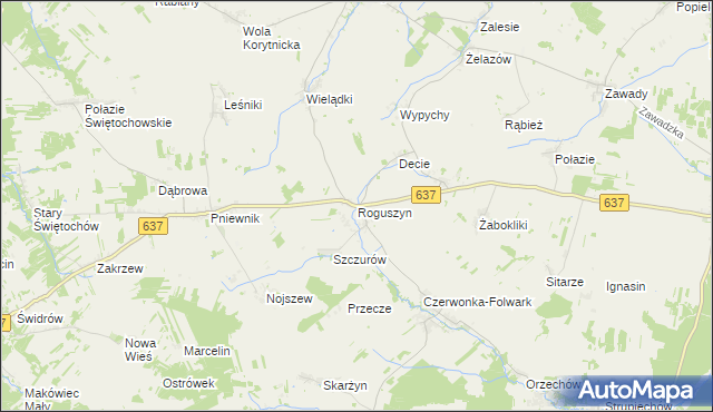 mapa Roguszyn gmina Korytnica, Roguszyn gmina Korytnica na mapie Targeo