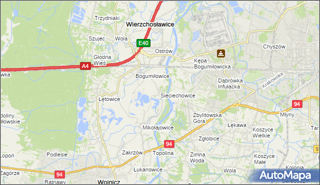 mapa Sieciechowice gmina Wierzchosławice, Sieciechowice gmina Wierzchosławice na mapie Targeo