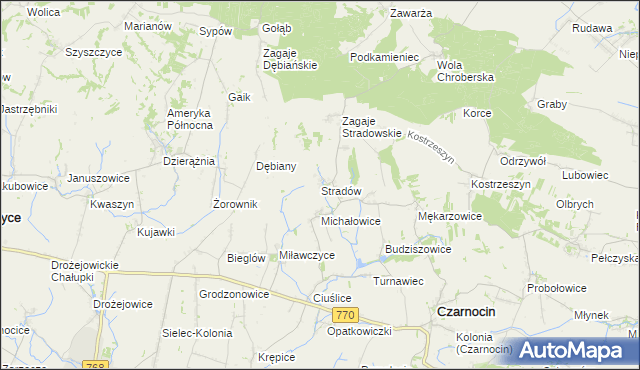 mapa Stradów gmina Czarnocin, Stradów gmina Czarnocin na mapie Targeo