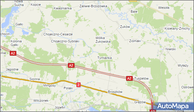 mapa Tymianka gmina Kotuń, Tymianka gmina Kotuń na mapie Targeo