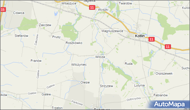 mapa Wilcza gmina Kotlin, Wilcza gmina Kotlin na mapie Targeo