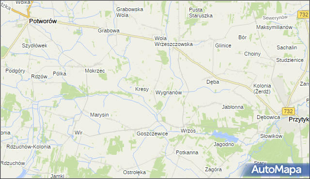 mapa Wygnanów gmina Przytyk, Wygnanów gmina Przytyk na mapie Targeo