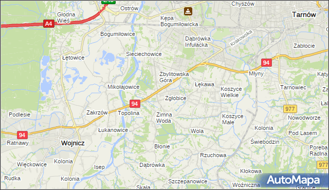 mapa Zgłobice, Zgłobice na mapie Targeo