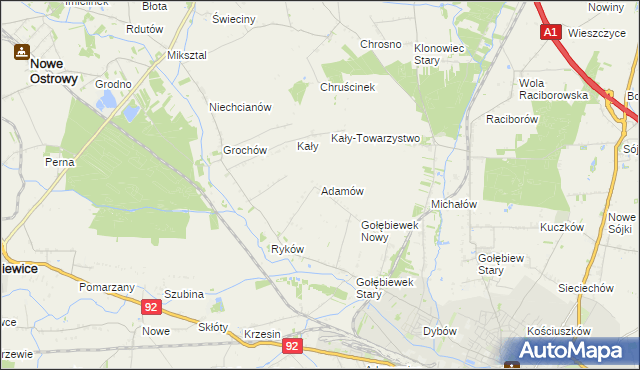 mapa Adamów gmina Kutno, Adamów gmina Kutno na mapie Targeo