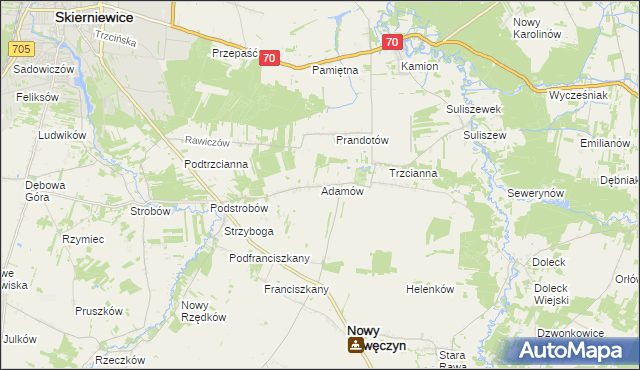 mapa Adamów gmina Nowy Kawęczyn, Adamów gmina Nowy Kawęczyn na mapie Targeo