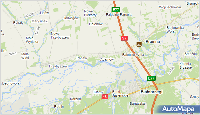 mapa Adamów gmina Promna, Adamów gmina Promna na mapie Targeo