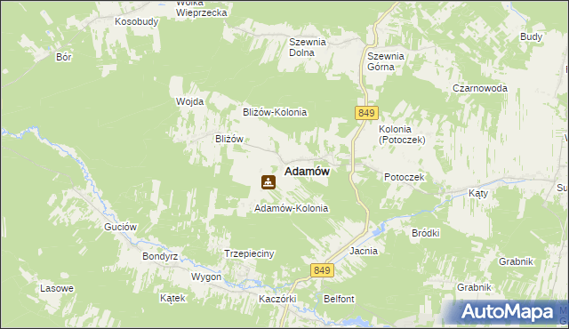 mapa Adamów powiat zamojski, Adamów powiat zamojski na mapie Targeo