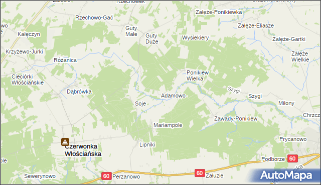 mapa Adamowo gmina Czerwonka, Adamowo gmina Czerwonka na mapie Targeo