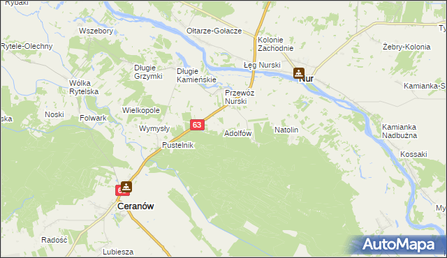 mapa Adolfów gmina Ceranów, Adolfów gmina Ceranów na mapie Targeo