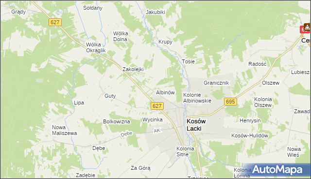 mapa Albinów gmina Kosów Lacki, Albinów gmina Kosów Lacki na mapie Targeo