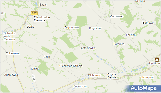mapa Antoniówka gmina Gorzków, Antoniówka gmina Gorzków na mapie Targeo