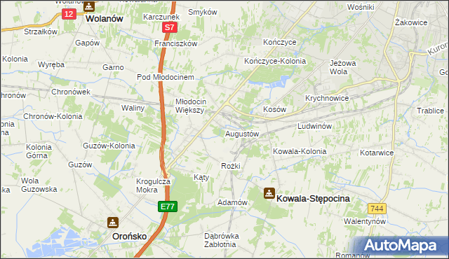 mapa Augustów gmina Kowala, Augustów gmina Kowala na mapie Targeo