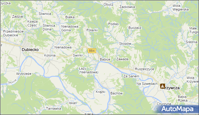 mapa Babice gmina Krzywcza, Babice gmina Krzywcza na mapie Targeo