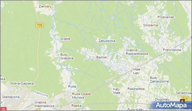 mapa Bartniki gmina Puszcza Mariańska, Bartniki gmina Puszcza Mariańska na mapie Targeo