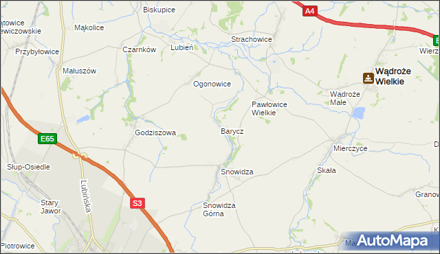 mapa Barycz gmina Mściwojów, Barycz gmina Mściwojów na mapie Targeo