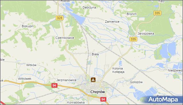 mapa Biała gmina Chojnów, Biała gmina Chojnów na mapie Targeo