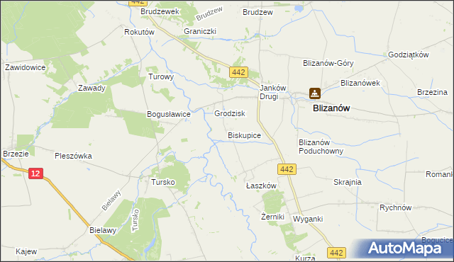 mapa Biskupice gmina Blizanów, Biskupice gmina Blizanów na mapie Targeo