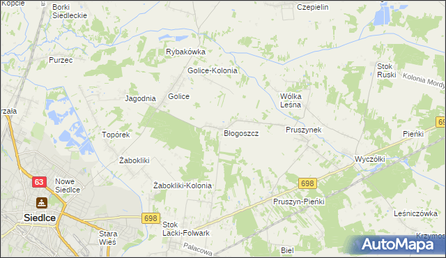 mapa Błogoszcz, Błogoszcz na mapie Targeo