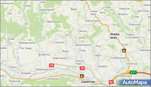 mapa Bolechowice gmina Zabierzów, Bolechowice gmina Zabierzów na mapie Targeo