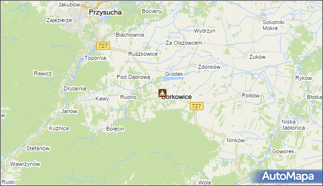 mapa Borkowice powiat przysuski, Borkowice powiat przysuski na mapie Targeo