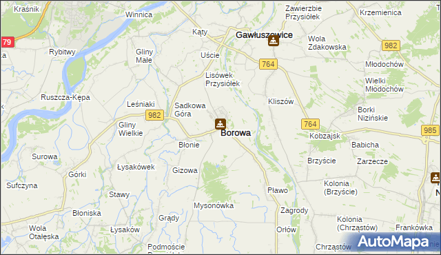 mapa Borowa powiat mielecki, Borowa powiat mielecki na mapie Targeo