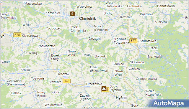 mapa Borówki gmina Chmielnik, Borówki gmina Chmielnik na mapie Targeo