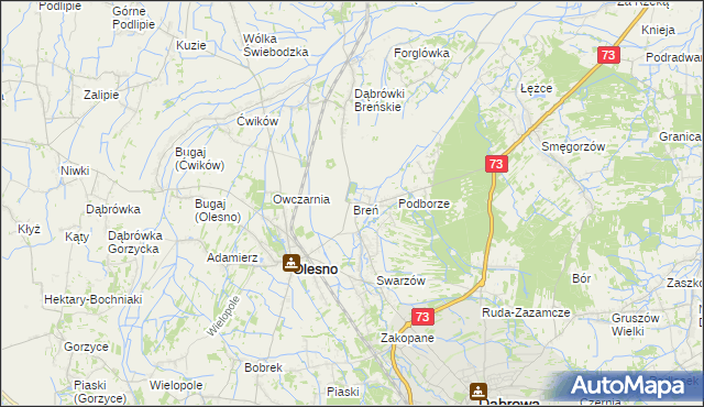 mapa Breń gmina Olesno, Breń gmina Olesno na mapie Targeo